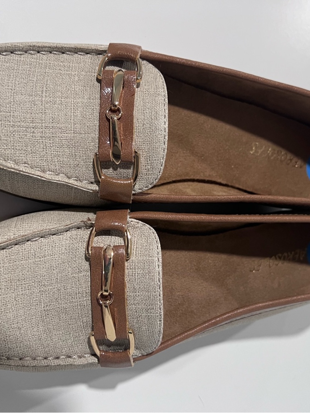 Aerosoles Neutral Linen-Look Loafers with Brown Trim - Picture 3 of 5